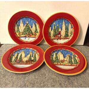 4 Christmas Time In The City 8" Appetizer/Salad Plates by, Design By Chuck Fisch